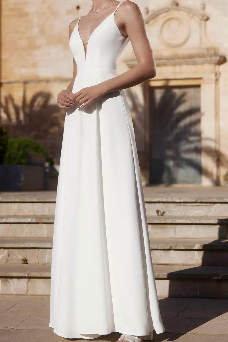 V-Neck Floor Length Elastic Cloth Wedding Jumpsuit CW3565 - COCOMELODY